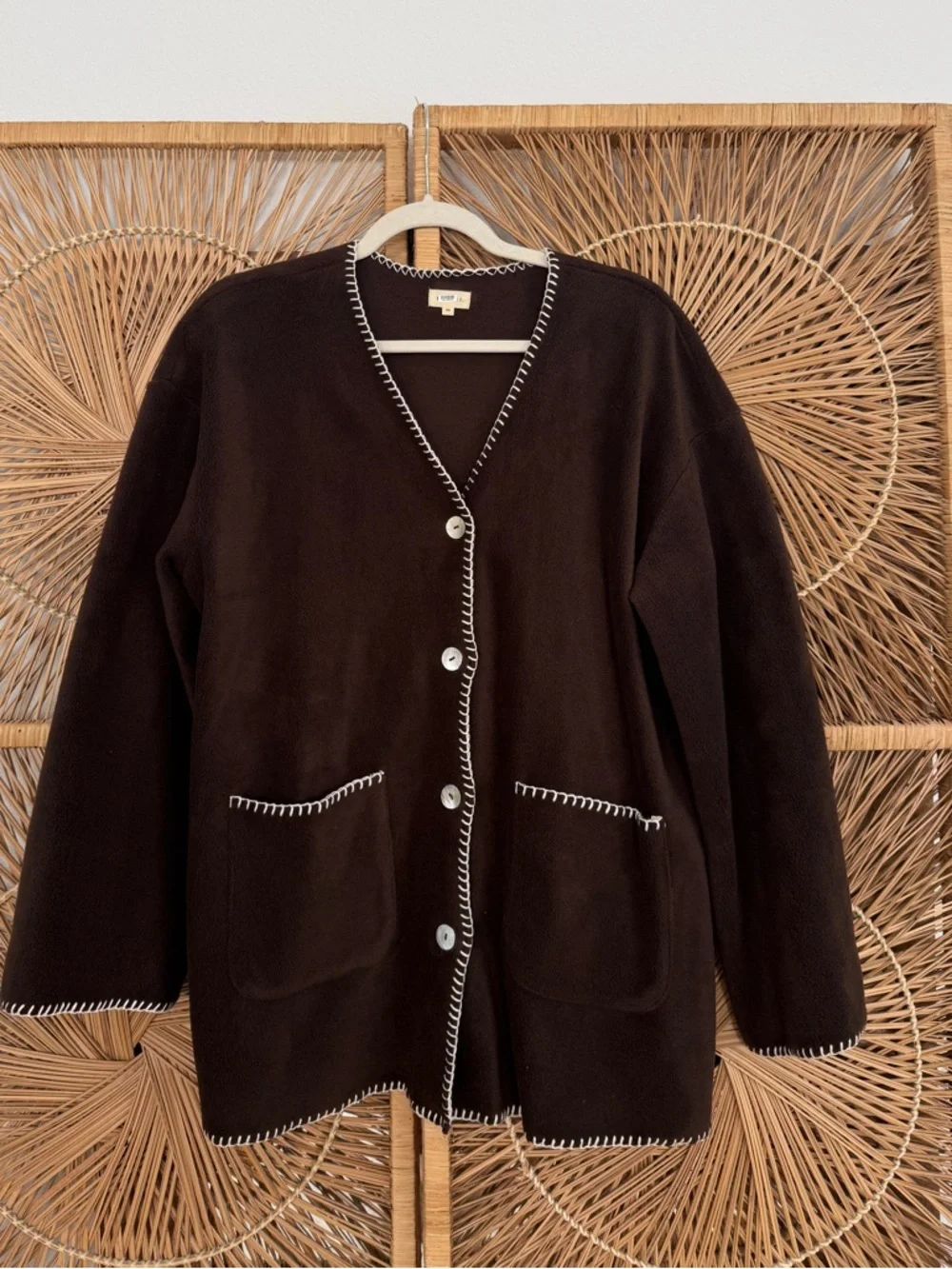 SOLD Donni Polar Fleece Brown Button-Front Contrast Stitch Cardigan XS - Picture 7 of 8